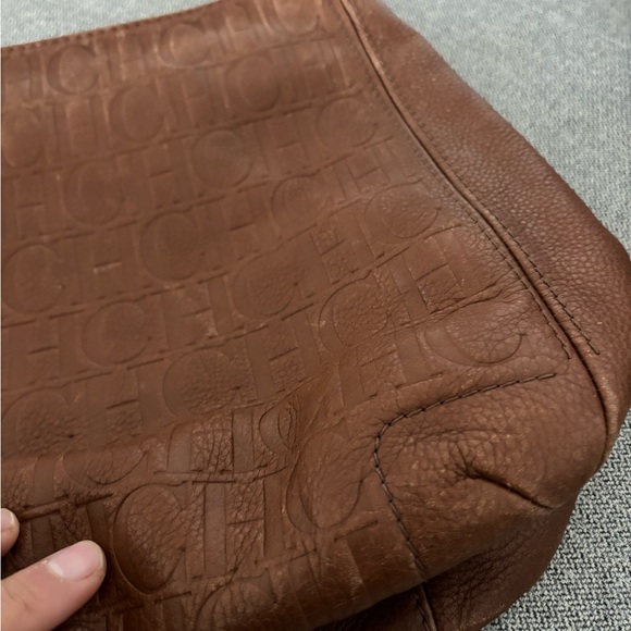 Carolina Herrera Brown Monogram Leather Bow Hobo - Picture 8 of 11